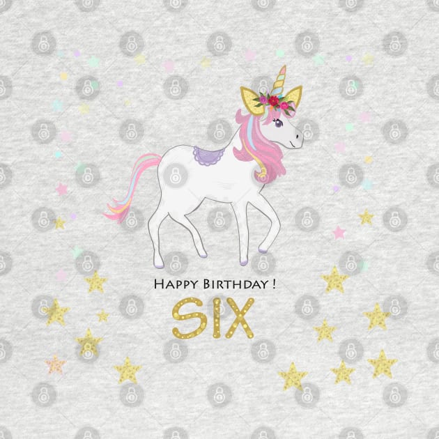 Sixth birthday. Six. Unicorn Birthday invitation. Party invitation greeting card by GULSENGUNEL